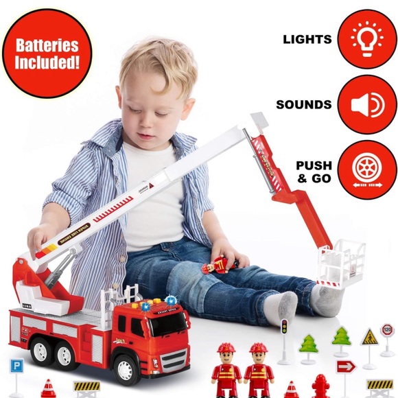 Realistic Friction-PoweredFireπ₯Engineπ, 3 Firemenπ§βπRoadSignsLightsπ¨Soundπ - Picture 6 of 9